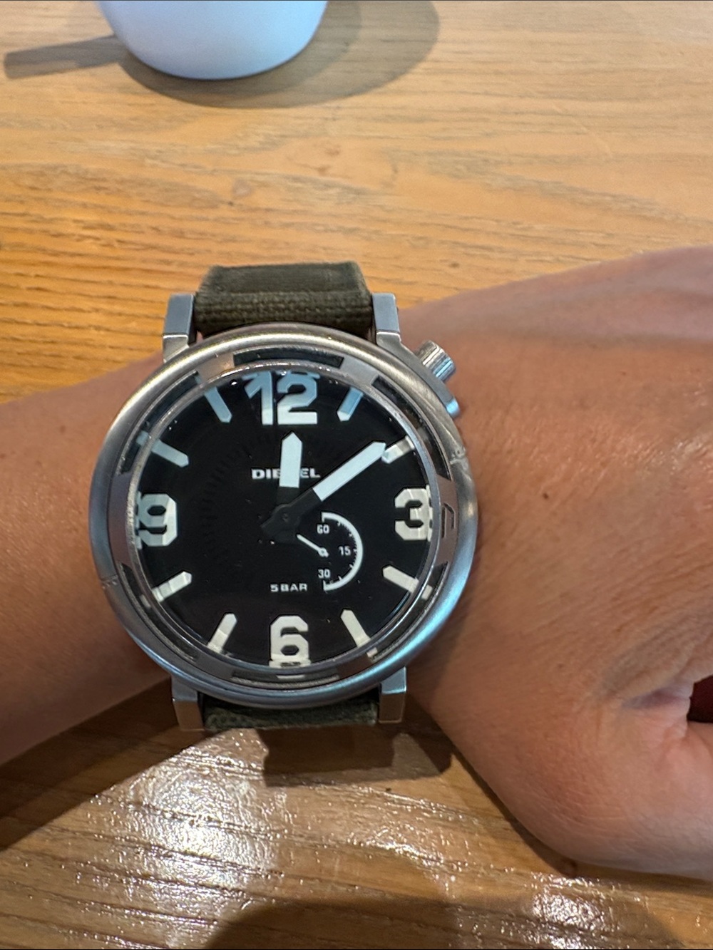 Diesel Black Dial Watch with Olive Canvas Strap